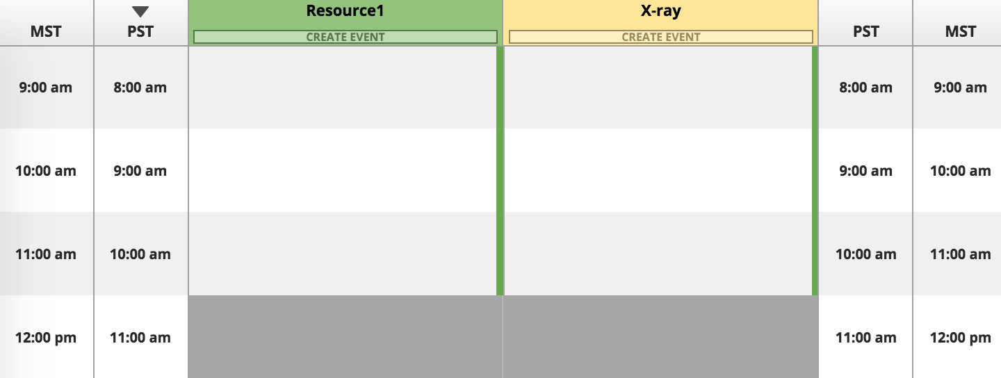 New timezone appears on left and right sides of schedule.